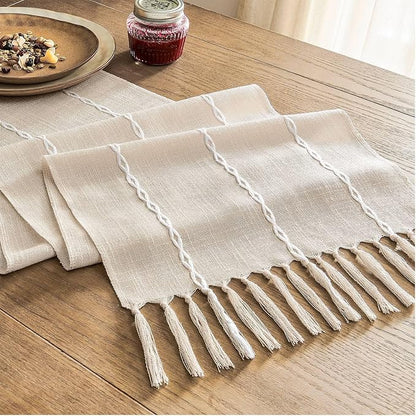 ZeeMart Farmhouse Braided Striped Table Runner, Rustic Cream Table Runners 36 - Image 7