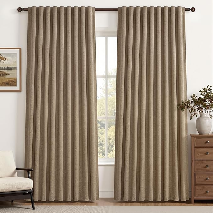Rust Brown Blackout Curtains 60 Inches Extra Wide Linen 84 Inch Length by QJMYDECO