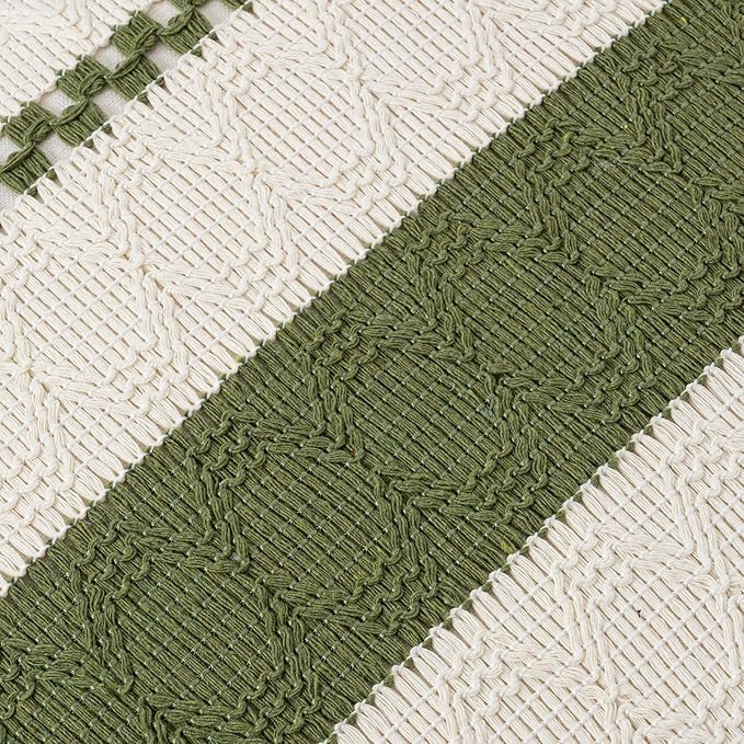 Fancy Homi Set of 2 Boho Moss Green Long Lumbar Decorative Throw Pillow Cover - Image 4