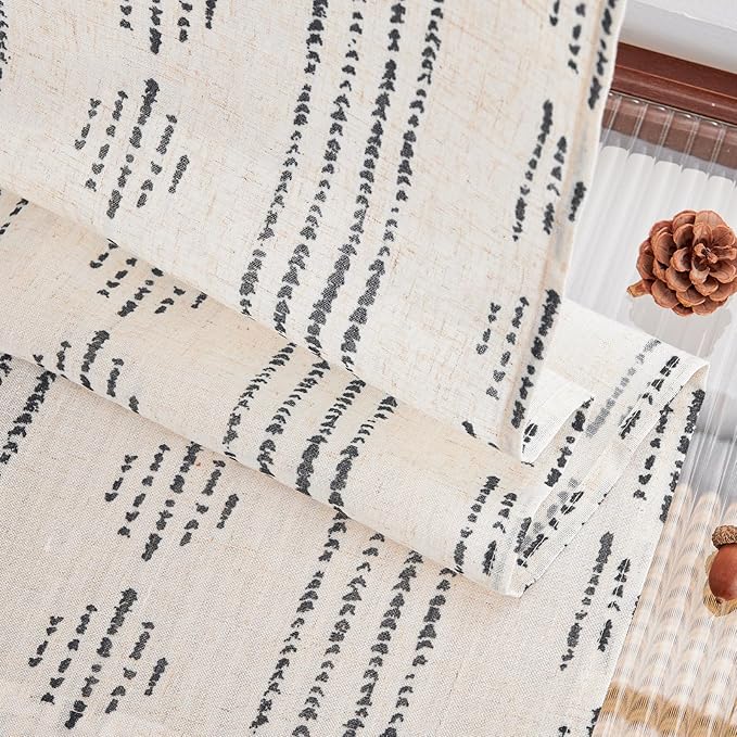 jinchan Boho Kitchen Curtains Linen Tier Curtains 20 Inch Bohemian Cafe Style - Image 7