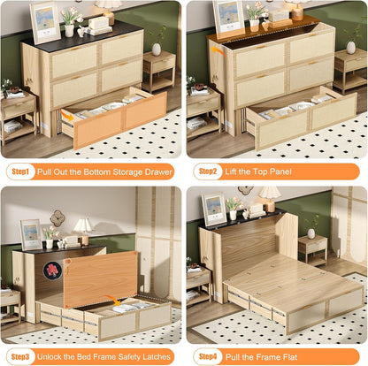 vingli full size rattan murphy bed with storage, front angle view