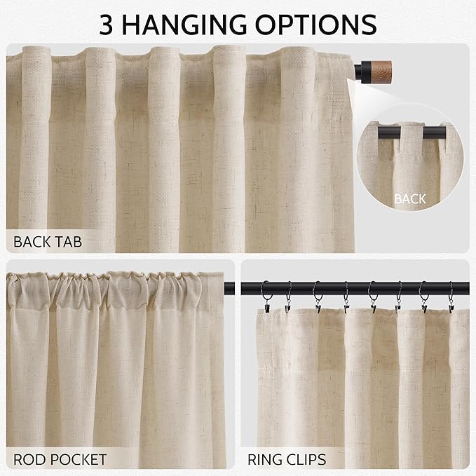 Nanspring Birch Beige Linen Curtains 84 Inches Long - Image 2