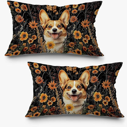 Moody Floral Corgi Pillow Covers 12x20 Set of 2, Gifts by Exqcom