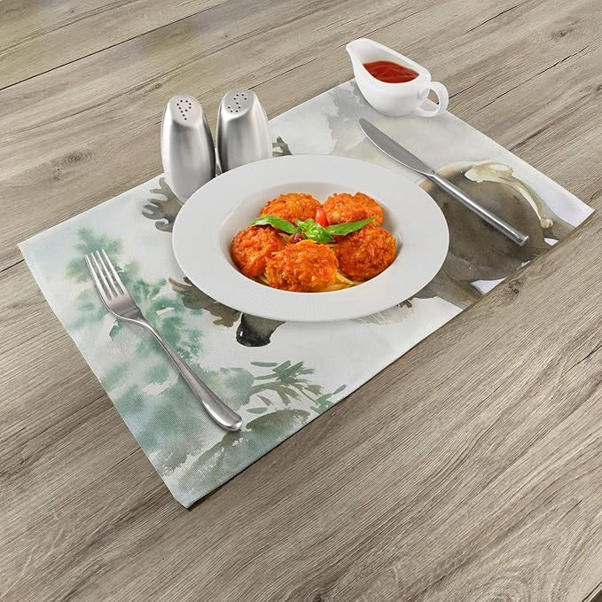 Ambesonne Antlers Place Mats Set of 4, Moose in Winter Forest Wildlife Reindeer - Image 2