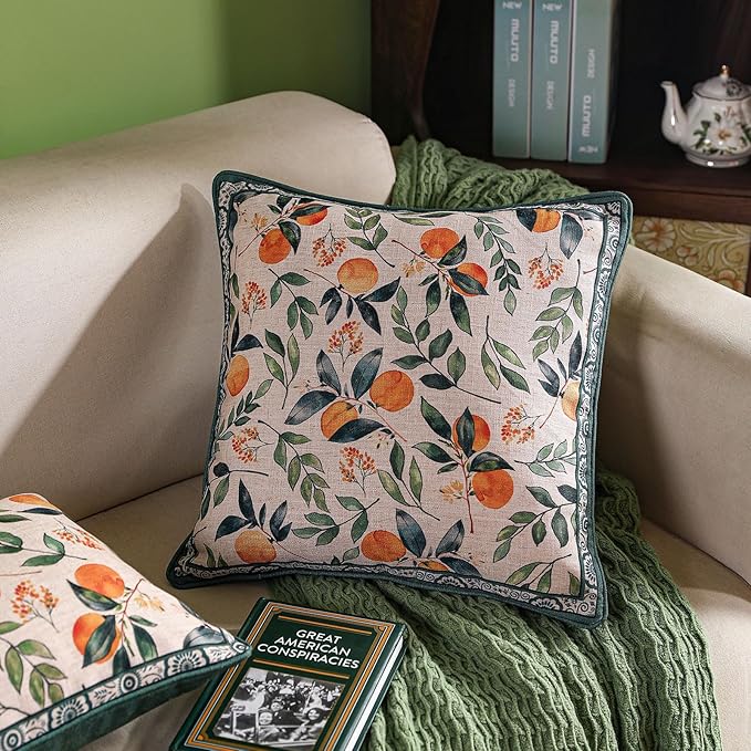 patdrea Designer Throw Pillow Covers Set of 2, Square Green Vintage Rustic Linen - Image 2