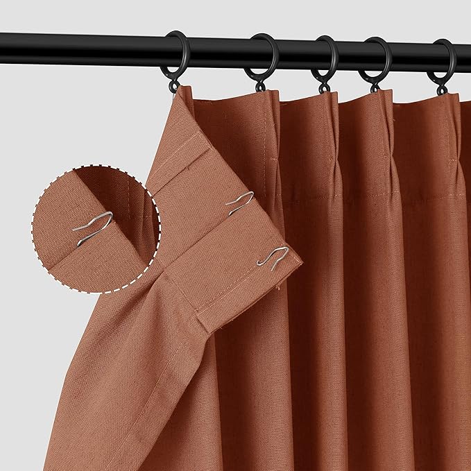 Terracotta Pinch Pleat Linen Curtains 108 Inch Length 2 Panels Set - Image 7