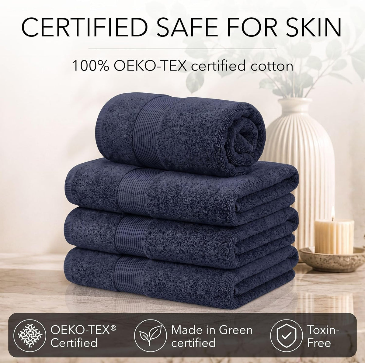 jouline | 4-piece large premium 600gsm bath towel showing dimensions