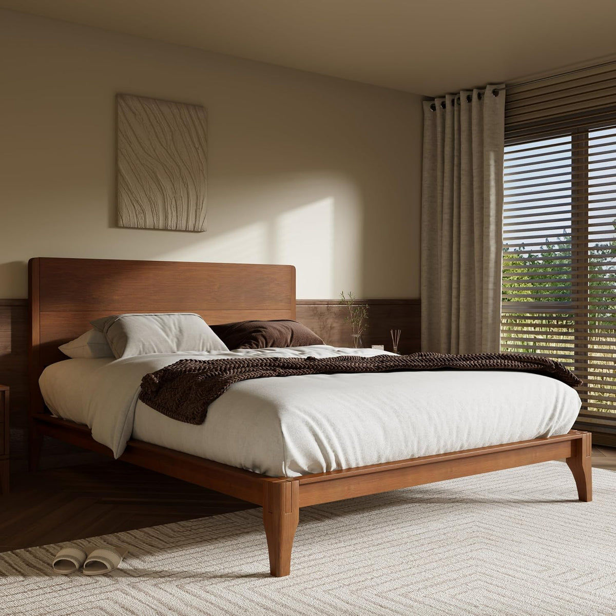 merax queen size bamboo platform bed frame with, close-up detail