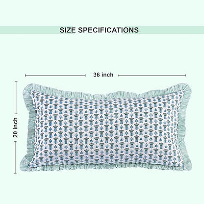 Ridhi Aquamarine Blue 100% Cotton Block Print Ruffle Bed Sham Cover 20''×36'' - Image 4