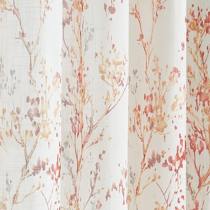 Branch Sheer White Curtains 96inch Long Red Tree Branch Semi Sheer Curtains - Image 9