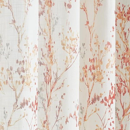 Branch Sheer White Curtains 96inch Long Red Tree Branch Semi Sheer Curtains - Image 9