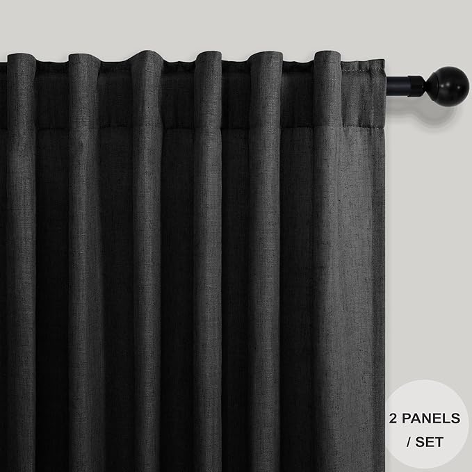 Pitalk Black Linen Curtains 63 Inch Length - Image 2