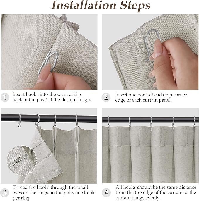 Silver Pinch Pleat Linen Curtains 102 Inch Length 2 Panels Set - Image 6