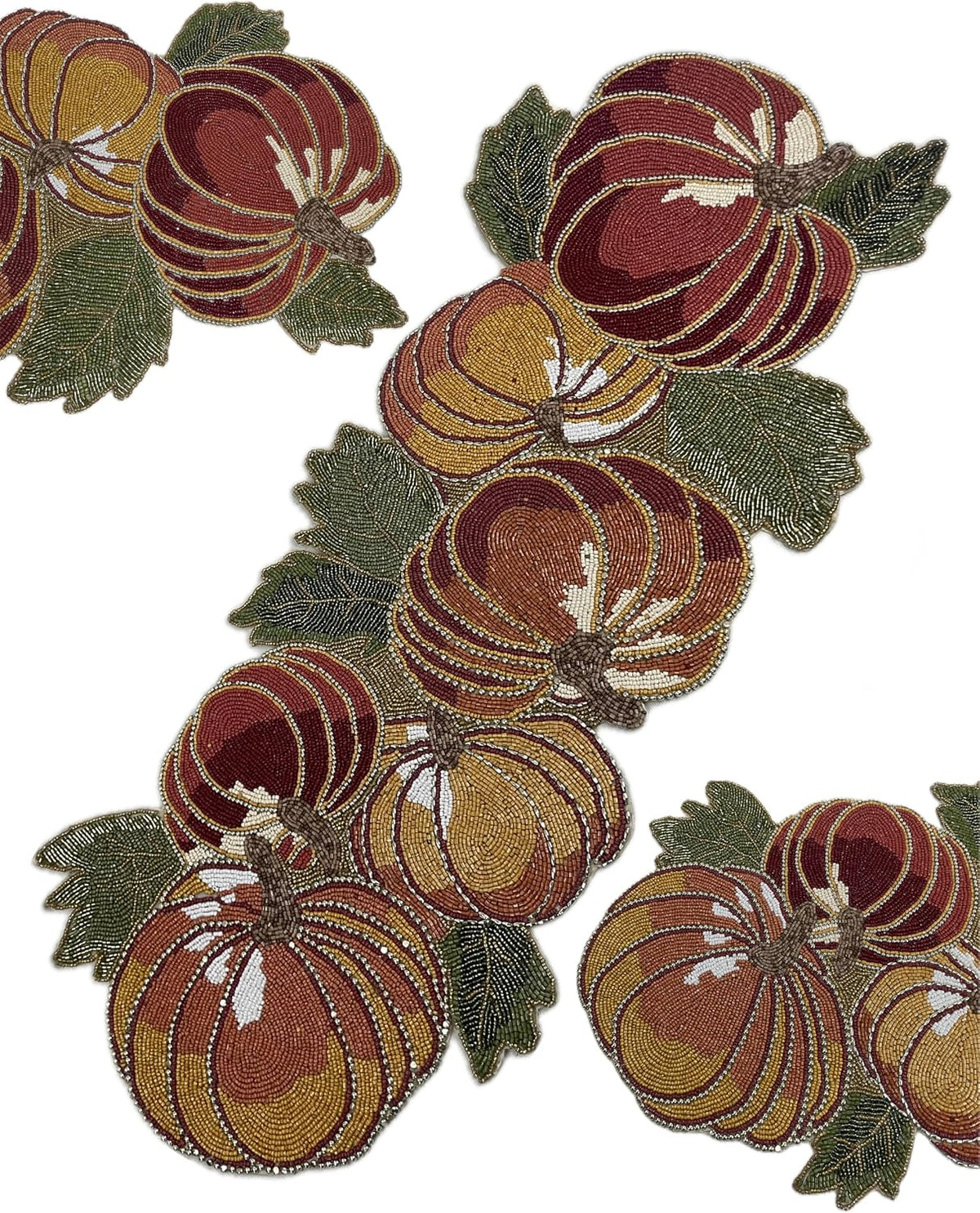 Thanksgiving Pumpkin Beaded Table Runner for Fall - Luxury Thanksgiving Decoration Table mat - Unique Halloween and Fall Decoration in Yellow Orange Green and red