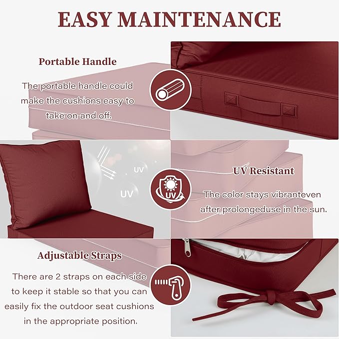 Outdoor Seat Cushion Set 22 L × 22 W × 4 H Inch Waterproof & Fade Resistant - Image 4