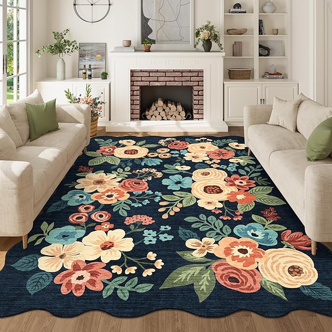 DUKINO 5x7 Area Rug, Floral Washable Rugs by DUKINO