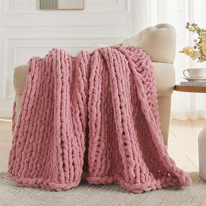 Carriediosa Chunky Knit Throw Blanket 50" X 60", 100% Hand Made Large Chenille - Image 5