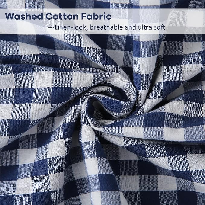 2 Pack Navy Blue Plaid Ruffle Gingham Lumbar Pillow Shams, 100% Washed Cotton - Image 6