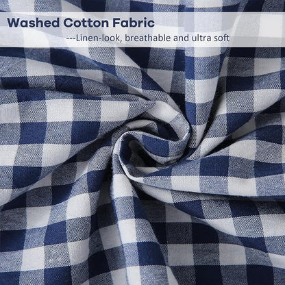 2 Pack Navy Blue Plaid Ruffle Gingham Lumbar Pillow Shams, 100% Washed Cotton - Image 6