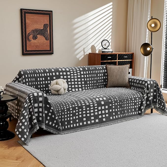 MEETSKY Boho Couch Cover Sofa Covers, Chenille Geometric Dark Grey Couch Covers by MEETSKY