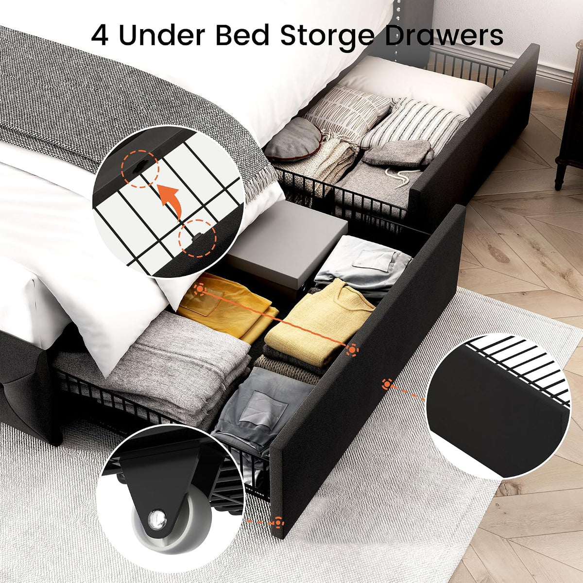 larmace full size bed frame with 4 storage, package contents