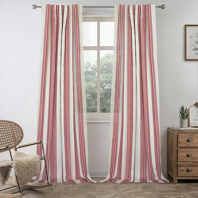DriftAway Farmhouse Vertical Striped Linen Blend Textured Light Filtering Semi by DriftAway