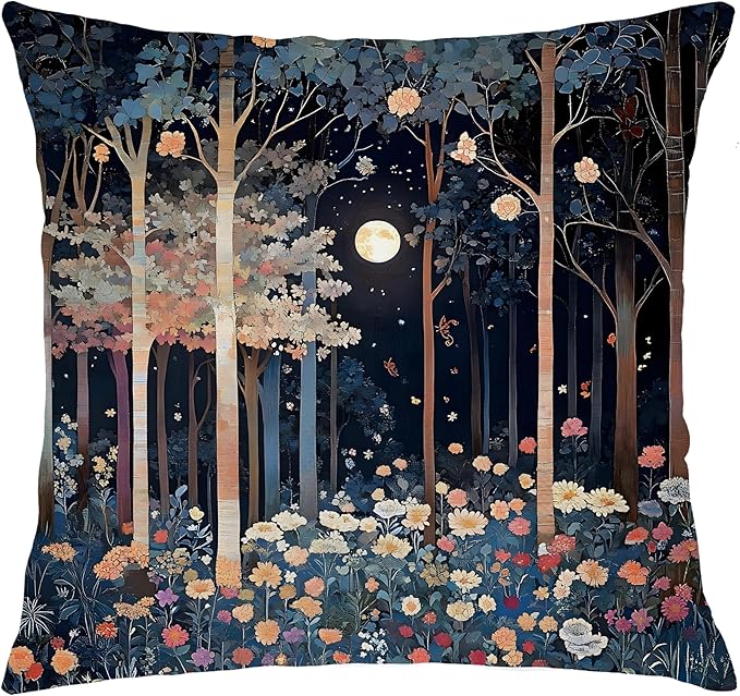 Rustic William Morris Inspired Night Moon Forest Decor Pillow Covers 18x18 by Unknown