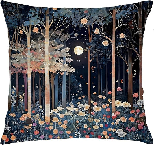 Rustic William Morris Inspired Night Moon Forest Decor Pillow Covers 18x18 by Unknown