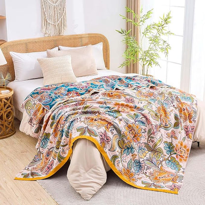 Boho Throw Blanket for Bed, 100% Cotton Soft Rustic Quilt Fall Blanket - Image 6
