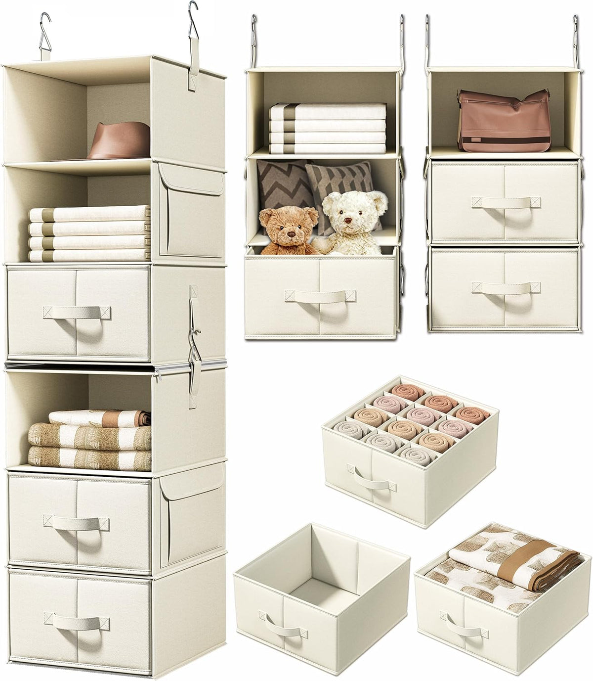 6-shelf hanging closet organizer with 3 drawers, 2-in-1, main product view