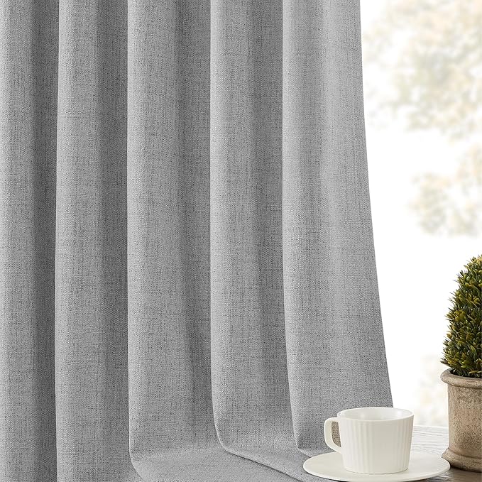 CUCRAF Linen 100% Blackout Curtains 120 Inch Length 2 Panels Set, Back Tab and - Image 8