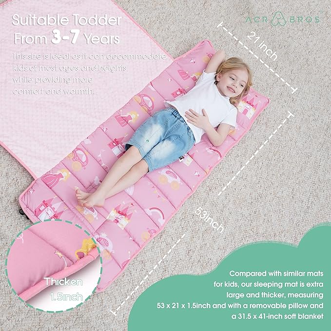 ACRABROS Toddler Nap Mat with Pillow and Blanket, Extra Large Rolled Napping - Image 7