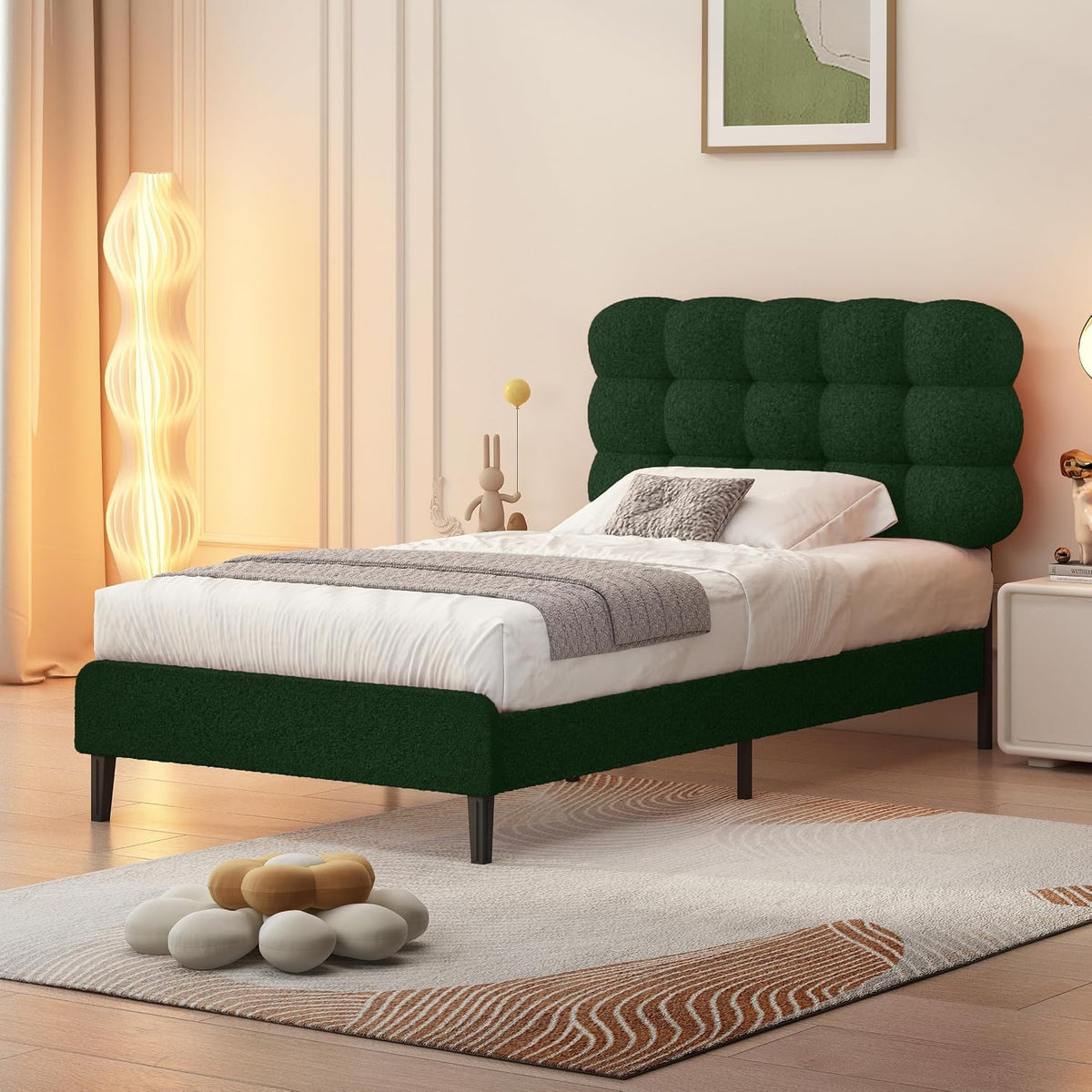 barnfurin twin bed frame, soft teddy cloud boucle, main product view