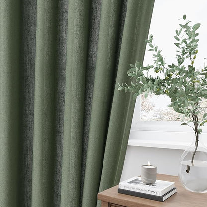 Olive Green Pinch Pleated Linen Curtains 95 Inches Long - Image 3