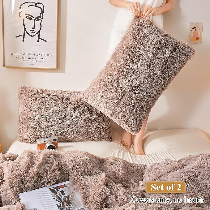 XeGe Faux Fur Throw Pillow Cases, Plush Shaggy Ultra Soft Pillow Covers - Image 2
