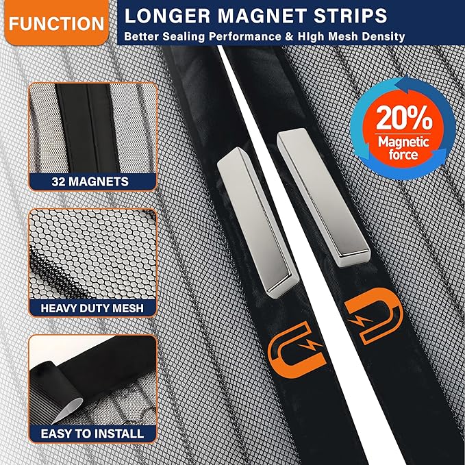 Magnetic Screen Door, Heavy Duty Door Screen Magnetic Closure Keep Bugs Out - Image 4