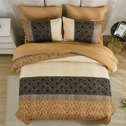 dinjoy full size comforter sets boho,brown striped bedding, side view