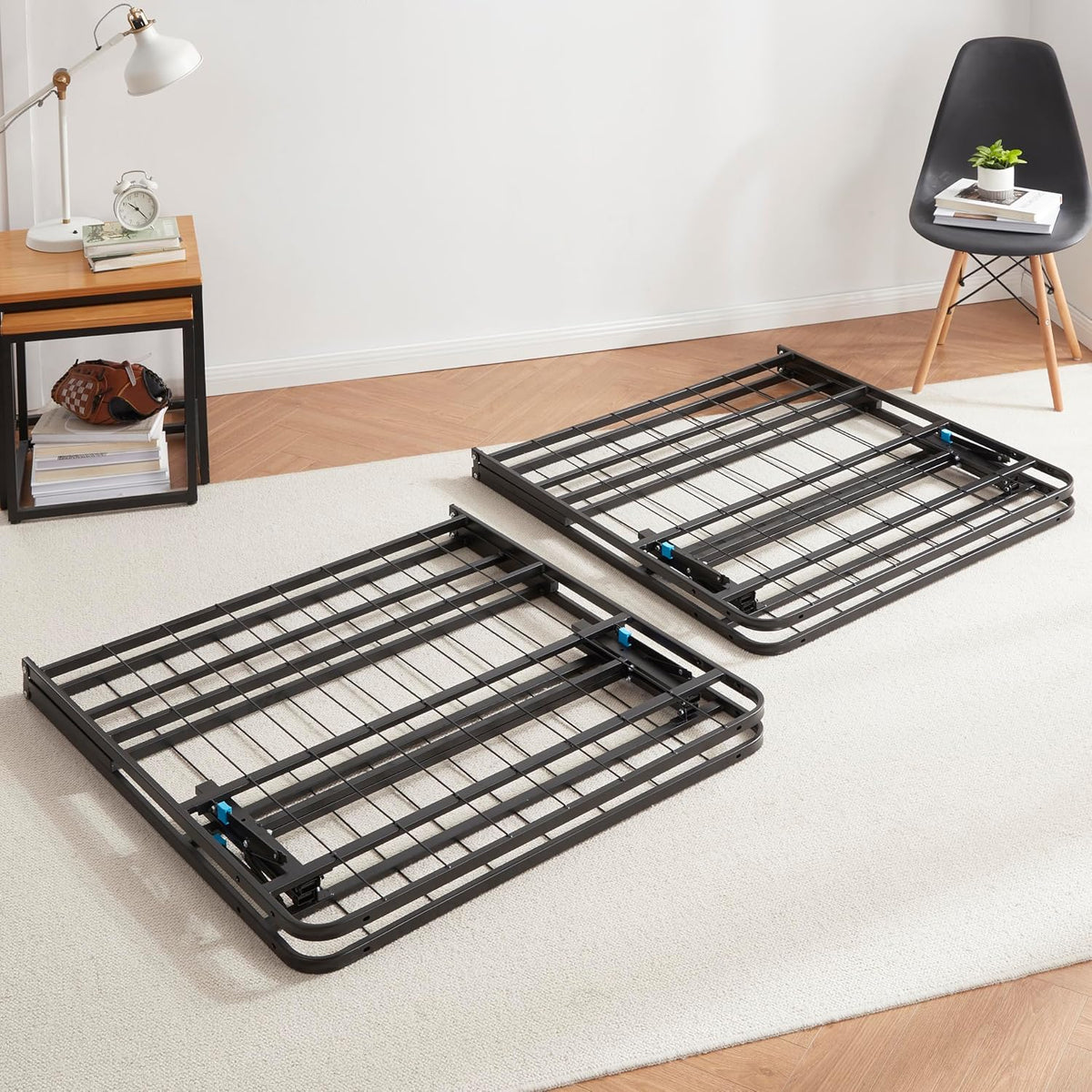 nestl foldable full size platform bed frame, metal, close-up detail