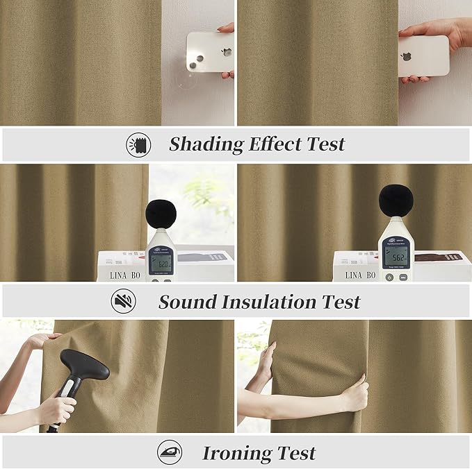 KEQIAOSUOCAI 90 Inch Burlap Natural Farmhouse Curtains Panels, Full Blackout - Image 6