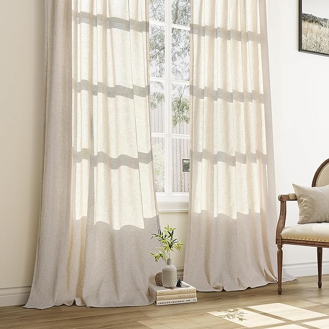 Natural Pinch Pleat Linen Curtains 108 Inch Length 2 Panels Set - Image 7