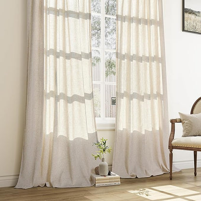 Natural Pinch Pleat Linen Curtains 108 Inch Length 2 Panels Set - Image 7