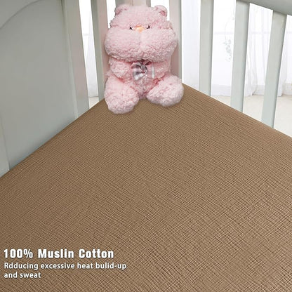 Muslin Crib Sheets for Boys Girls 100% Cotton Fitted Baby Crib Sheet 2 Pack - Image 6