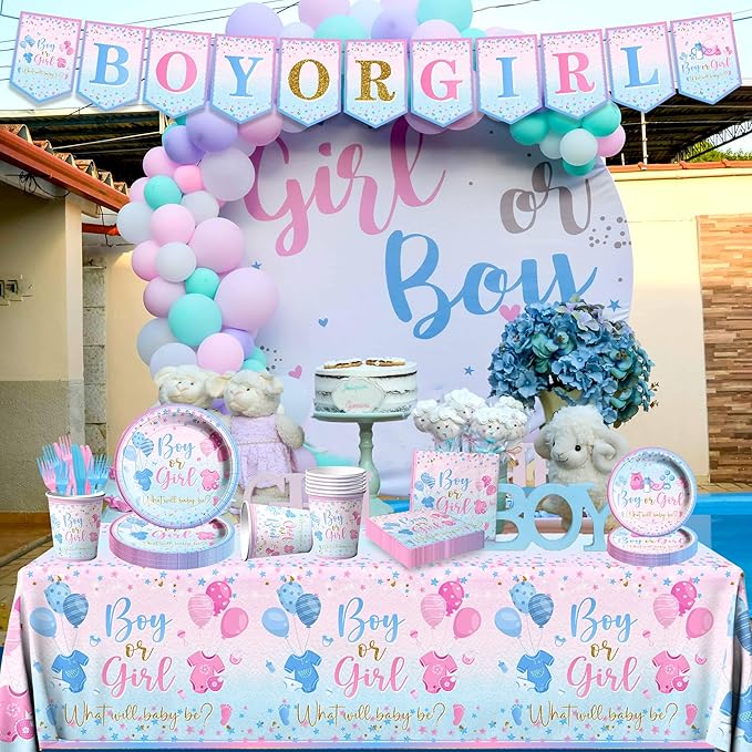 Gender Reveal Tableware 142Pcs-Gender Reveal Decorations Blue and Pink Star - Image 4