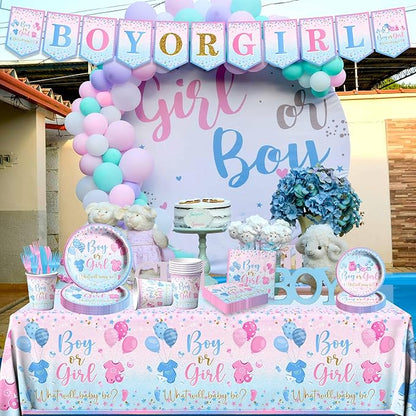 Gender Reveal Tableware 142Pcs-Gender Reveal Decorations Blue and Pink Star - Image 4