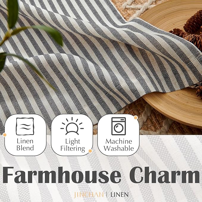 jinchan Striped Linen Kitchen Curtains 24 Inches Tier Curtains Farmhouse Modern - Image 8