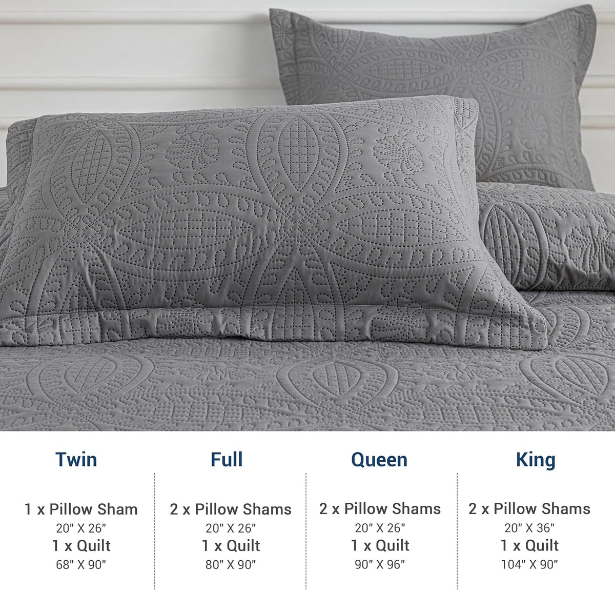 sherest queen quilt bedding set - gray soft on a desk or shelf