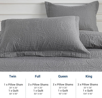 sherest queen quilt bedding set - gray soft on a desk or shelf
