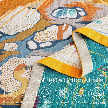 Fall Throw Blanket for Couch, 100% Cotton Muslin Breathable Woven Farmhouse - Image 7