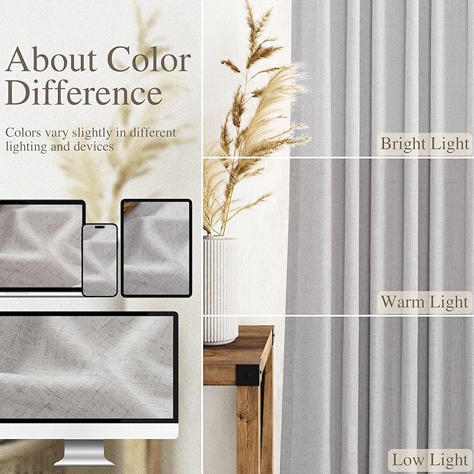 Nanspring Grey Linen Curtains 63 Inches Length 2 Panels Set - Image 4