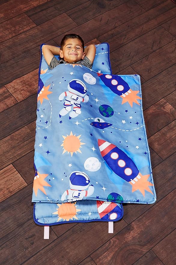 EVERYDAY KIDS Nap Mat w/Removable Pillow -Outer Space Adventures- Carry Handle by EVERYDAYKIDS